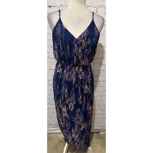 Lush Maxi Dress Spaghetti Strap V Neck Multicolor Blue High-low Size Medium - Picture 1 of 8